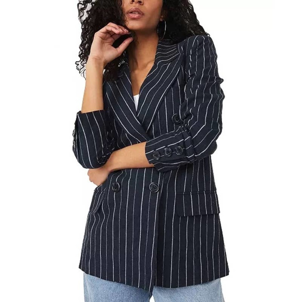 Free People Navy Striped Blazer